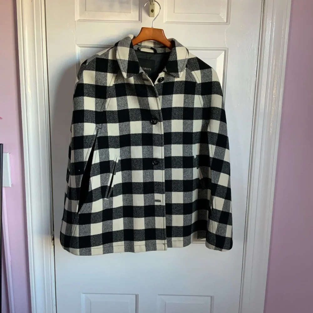 Talbots Black and White Cape with Bold Checkered Pattern - Picture 3 of 6